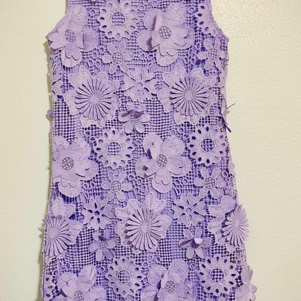 Nina Leonard Purple Floral Lace Midi Dress - Picture 2 of 5